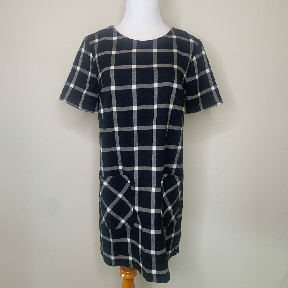 Black Plaid Windowpane Shift Dress Sz Small